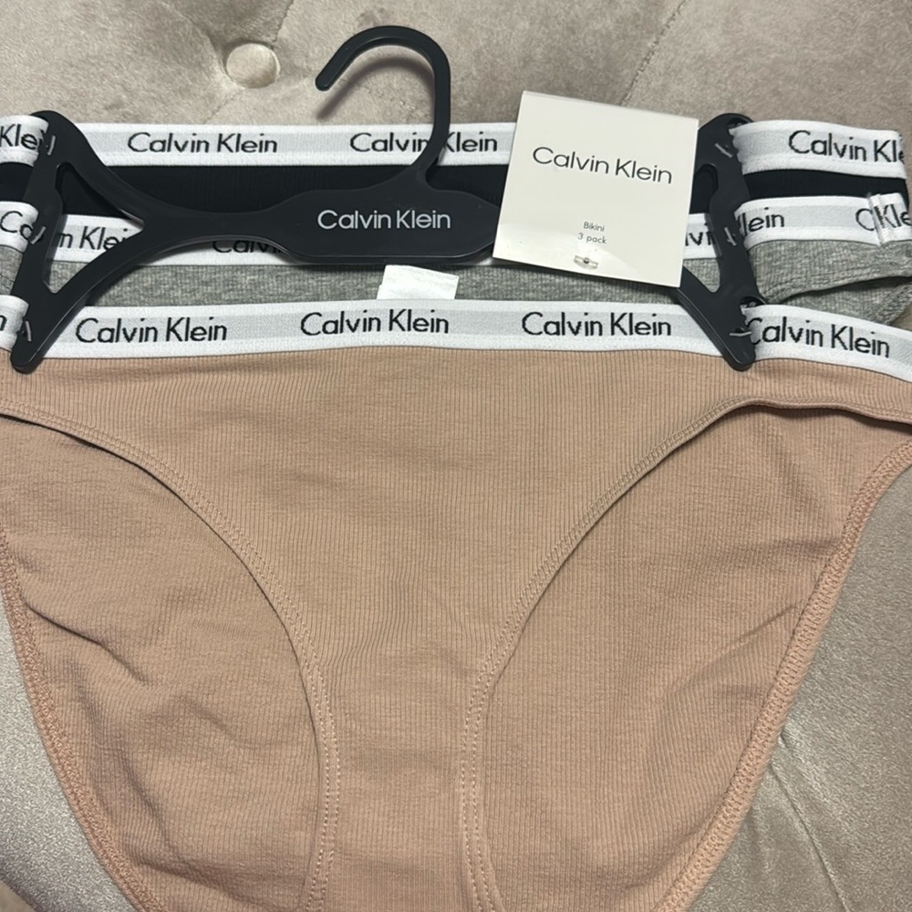 Calvin Klein three pack ribbed cotton bikini panties, new